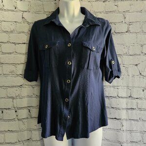 Women's 3/4 Sleeve Button Up Navy Blouse, size Small (S)
